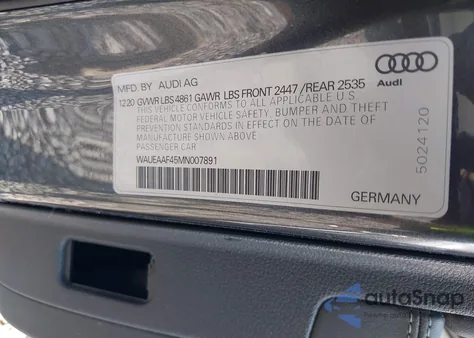 2021 Audi A4 S Line Premium Plus из США, поврежденный, VIN WAUEAAF45MN007891